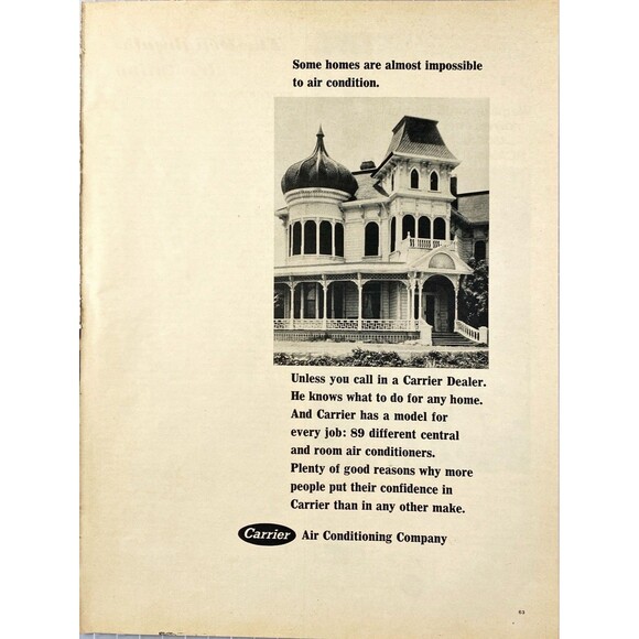 Carrier Air Conditioning Co. Some Homes Hard to Air Condition" Vtg Print Ad 1966 - Picture 1 of 3